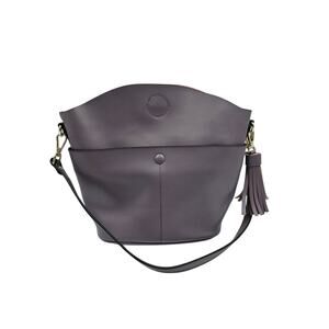 S-ZONE Leather Shoulder Bucket Bag Rich Purple Purse 12”x8”x5” Pockets Pouch